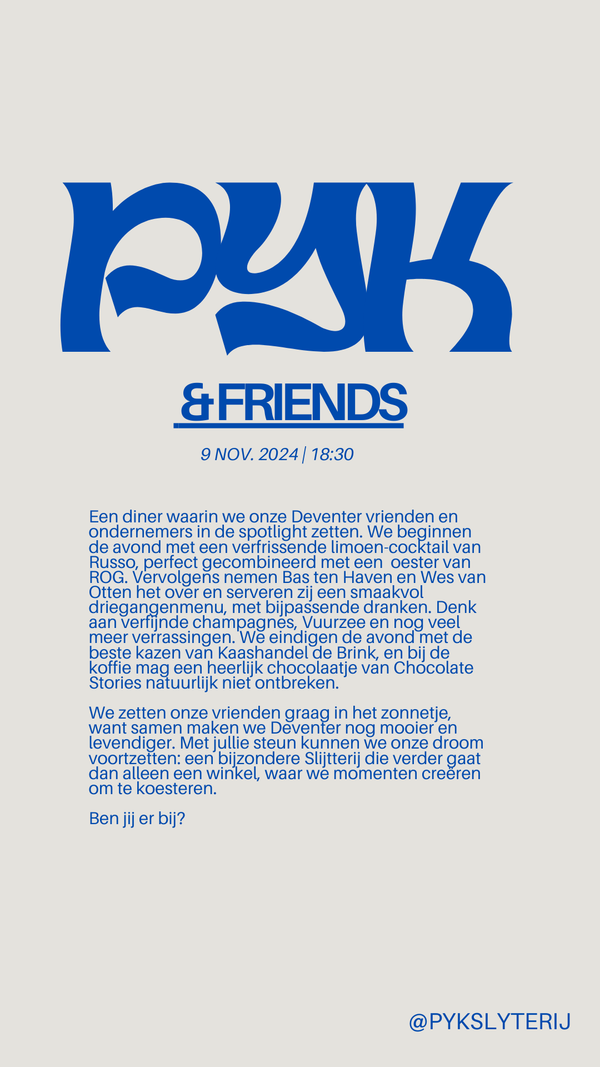 Aanbetaling per persoon |  PYK & Friends Diner 9 November